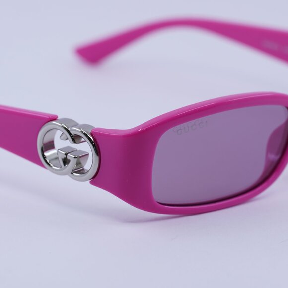 Gucci GG1661S 004  Sunglasses Fuchsia Rectangle Frame, Pink Lenses